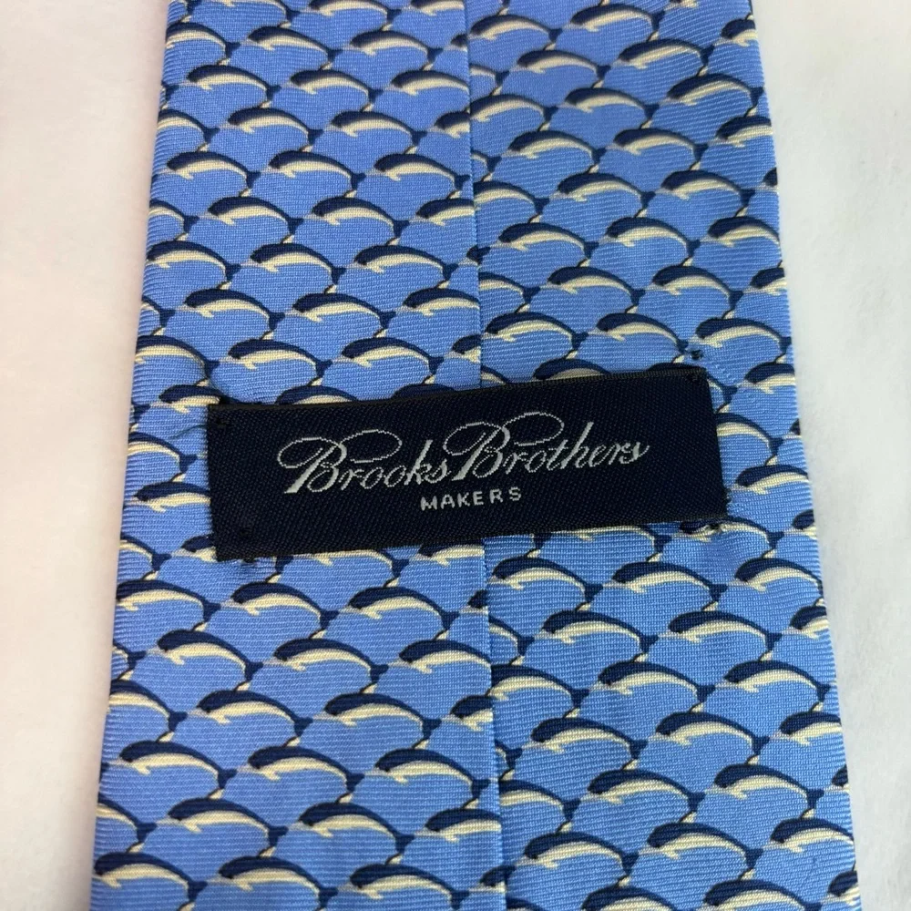 Brooks Brothers Makers Blue Dolphin Print Silk Tie